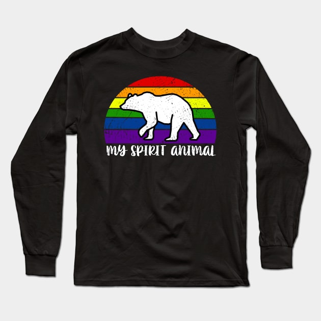 My Spirit Animal Bear Gay Pride Parade Long Sleeve T-Shirt by Downtown Rose